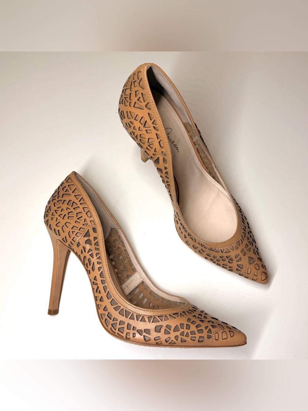 Eleanor Anukam  Women’s Heels Ibena Nude Laser Cut Pointed Toe Heels Size- 11 B
